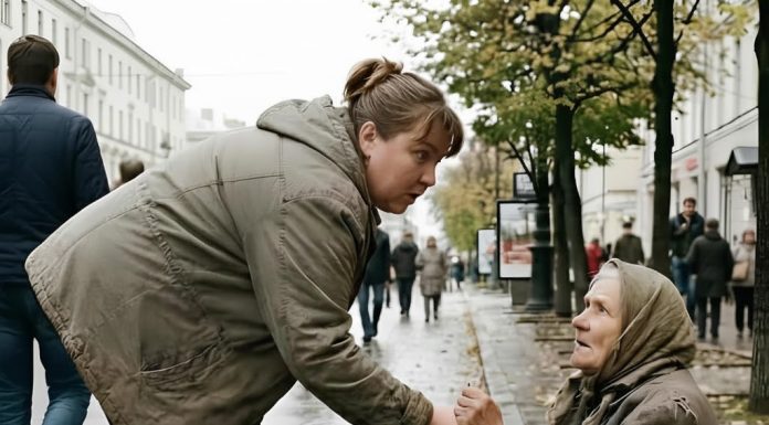 Žena je svakog dana ostavljala malo sitnine starici, ali jednog dana, dok se saginjala da joj baci novčić, starica joj je uhvatila ruku i rekla: „Učinili ste mi toliko dobra… nemojte danas ići kući.“