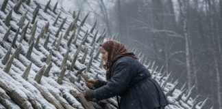 Starija žena je tokom celog leta i jeseni postavljala oštre drvene kolce na krov svoje kuće. Komšije su se smeškale — sve dok nije stigla zima.