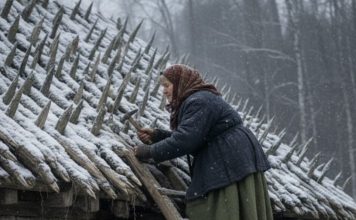 Starija žena je tokom celog leta i jeseni postavljala oštre drvene kolce na krov svoje kuće. Komšije su se smeškale — sve dok nije stigla zima.
