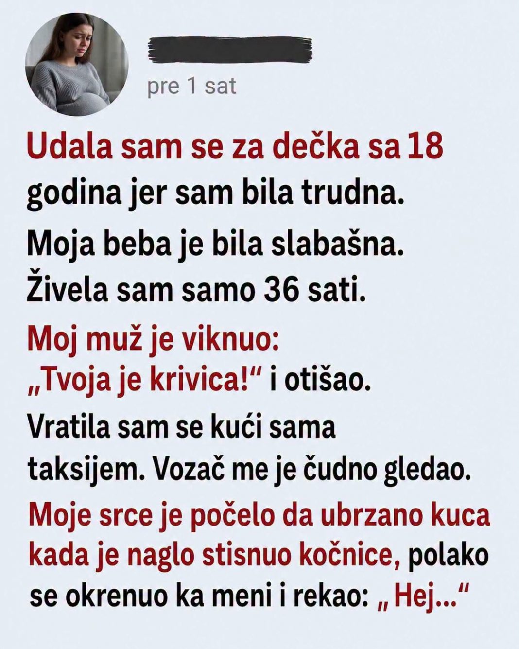 Udala se sa 18 zbog trudnoće, a onda doživjela najveći gubitak: Podršku je dobila od potpunog stranca - featured image Udala se sa 18 zbog trudnoće, a onda doživjela najveći gubitak: Podršku je dobila od potpunog stranca - featured image