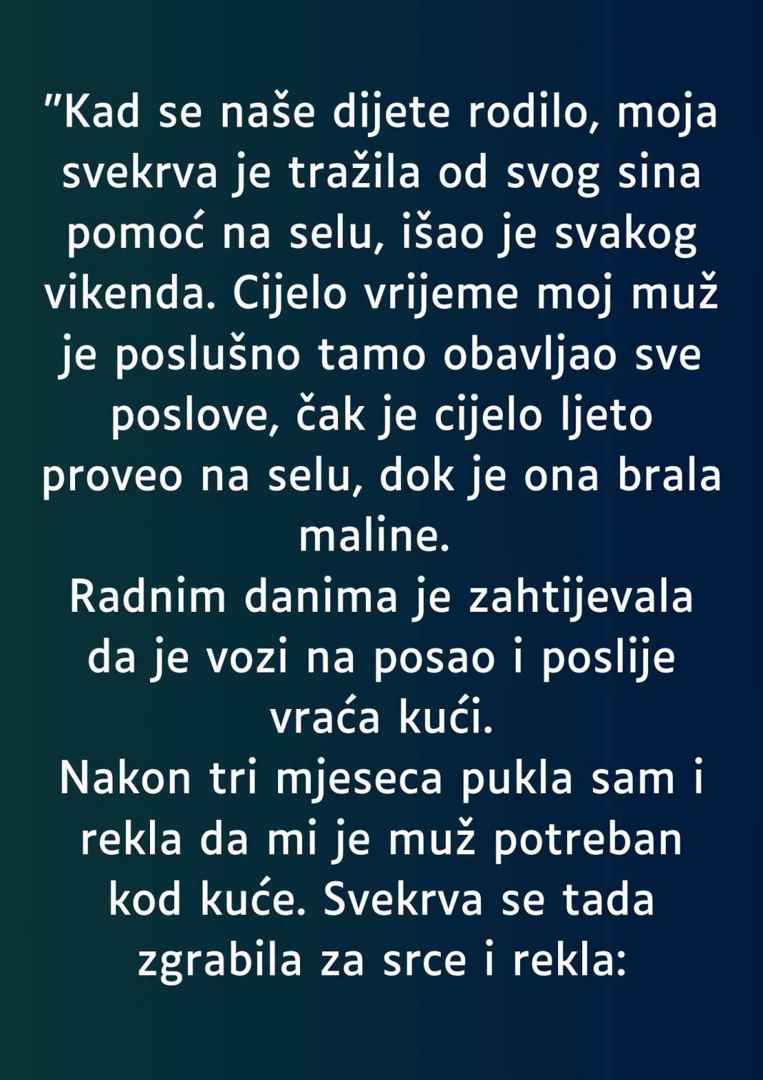 Kada je stigla beba, svekrva je tražila sina samo za sebe: Priča mlade majke pokrenula je veliku raspravu o granicama u porodici - featured image Kada je stigla beba, svekrva je tražila sina samo za sebe: Priča mlade majke pokrenula je veliku raspravu o granicama u porodici - featured image