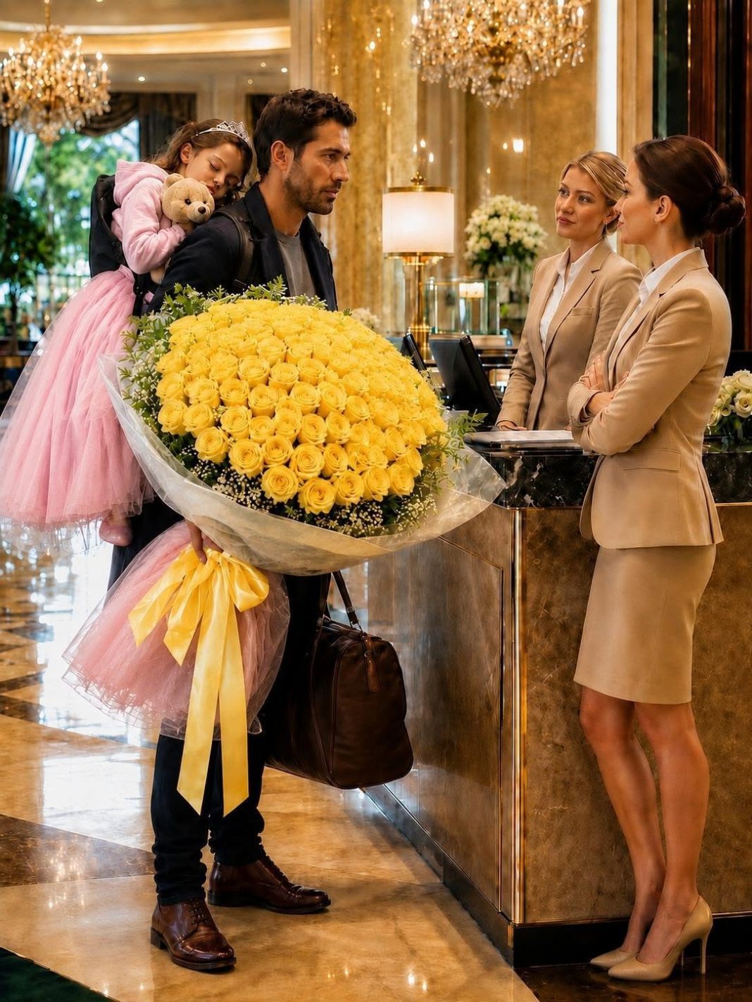 Recepcionarka je bacila pogled na moju iznošenu jaknu, moju usnulu šestogodišnju kćer i ruže namijenjene mojoj pokojnoj supruzi prije nego što mi je savjetovala da odem u jeftin motel. Ali kada je sobarica uskočila da nas zaštiti, nijedan od dvoje zaposlenika iza mramornog pulta nije imao ni najmanju ideju da ponižavaju vlasnika hotela. - featured image Recepcionarka je bacila pogled na moju iznošenu jaknu, moju usnulu šestogodišnju kćer i ruže namijenjene mojoj pokojnoj supruzi prije nego što mi je savjetovala da odem u jeftin motel. Ali kada je sobarica uskočila da nas zaštiti, nijedan od dvoje zaposlenika iza mramornog pulta nije imao ni najmanju ideju da ponižavaju vlasnika hotela. - featured image